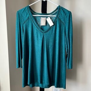 NWT Anthropologie Emerald Green V-Neck Top